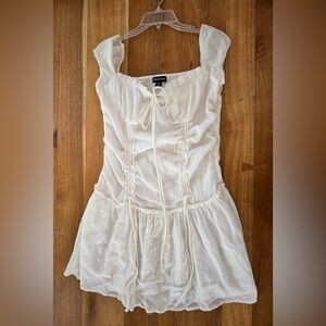 PrettyLittleThing White Ruched Cotton dress Size 10